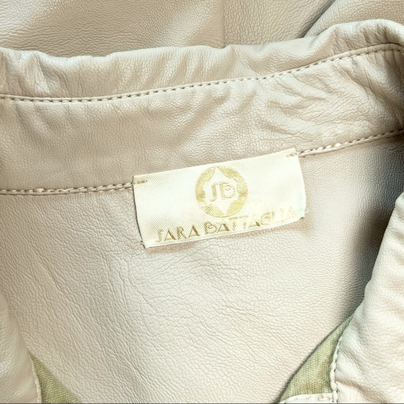 SARA BATTAGLIA Beige Faux Leather Oversized Boxy Snap Button Up Shirt Jacket L - Picture 7 of 13